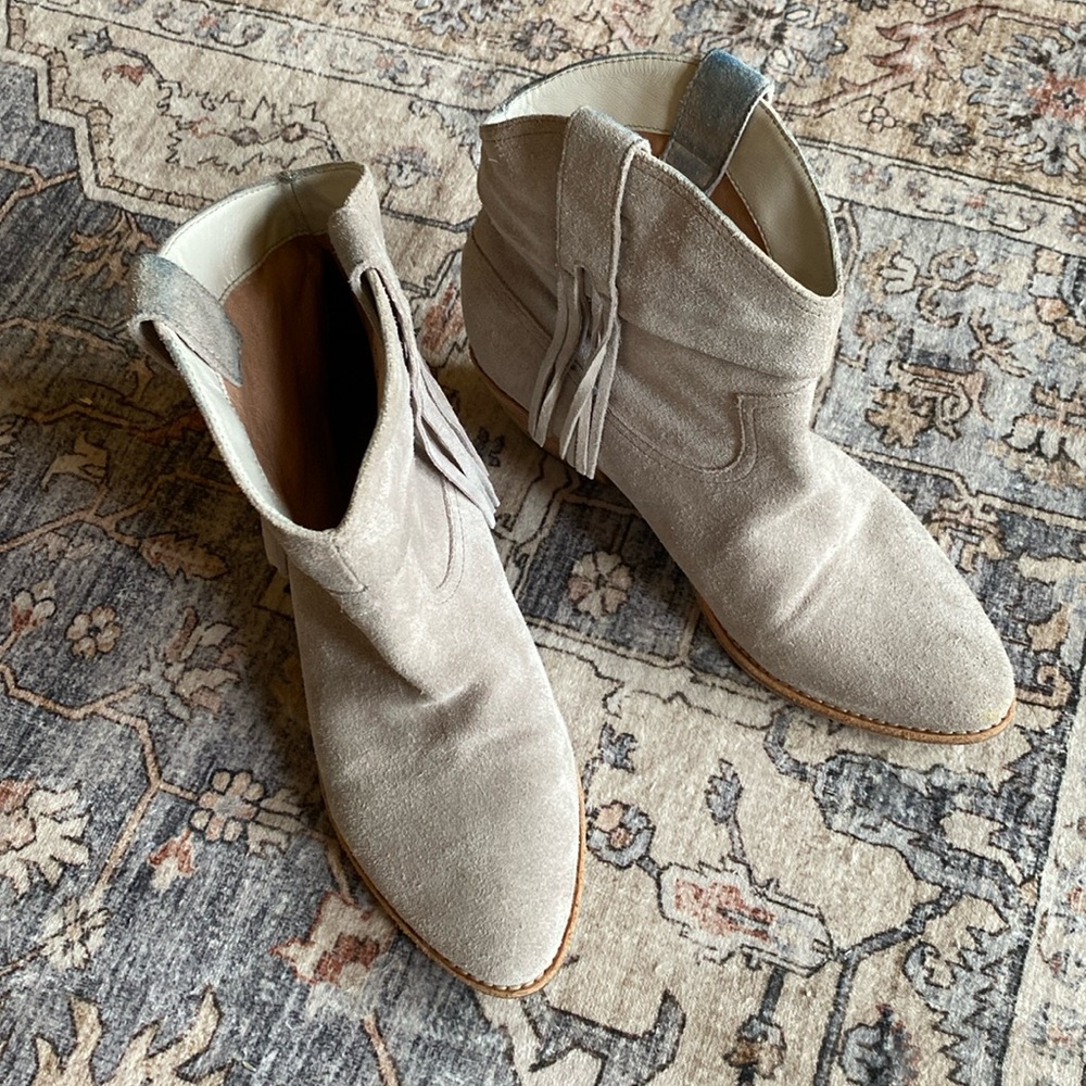 Joie Beige Suede Ankle Booties with Fringe